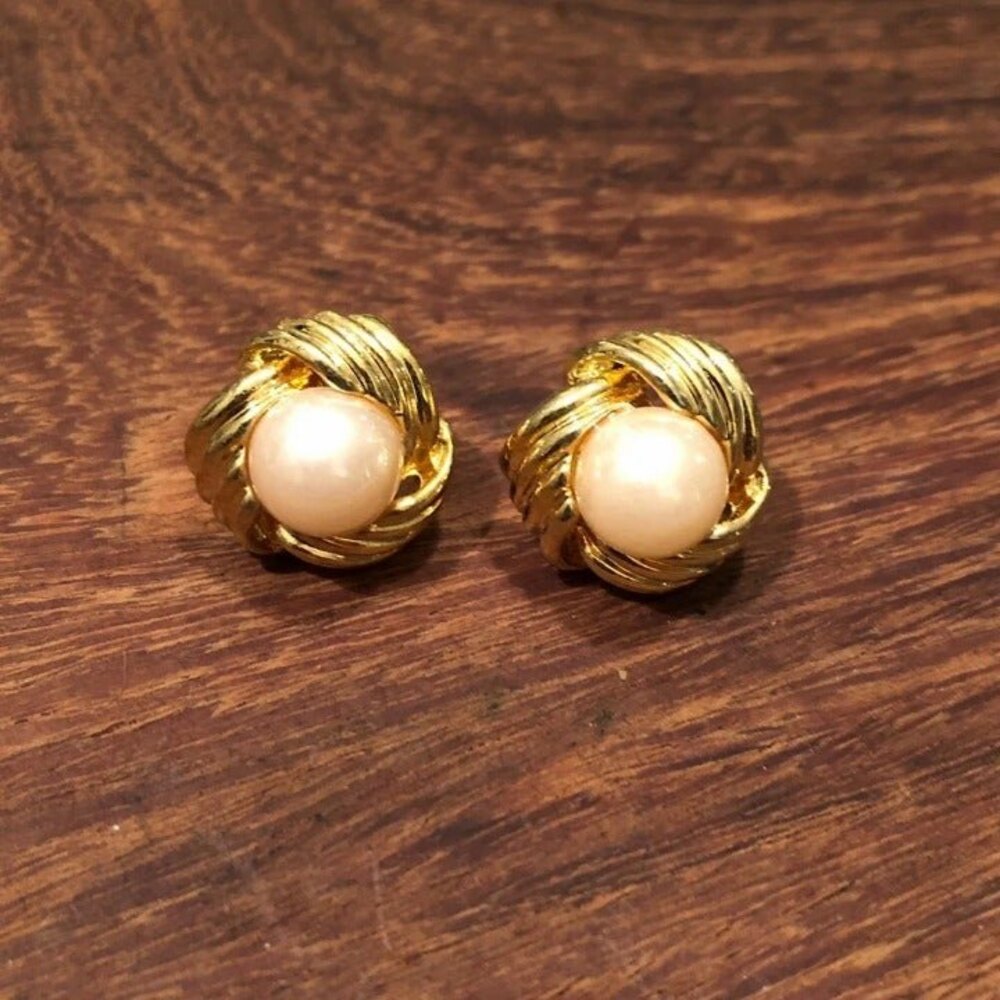 Synthetic Pearl Gold Tone Statement Earrings